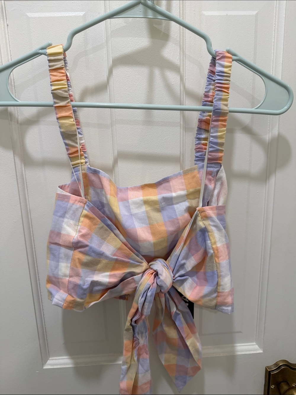 Ina Pastel Plaid Tie-Front Camisole in Peach Lavender Yellow